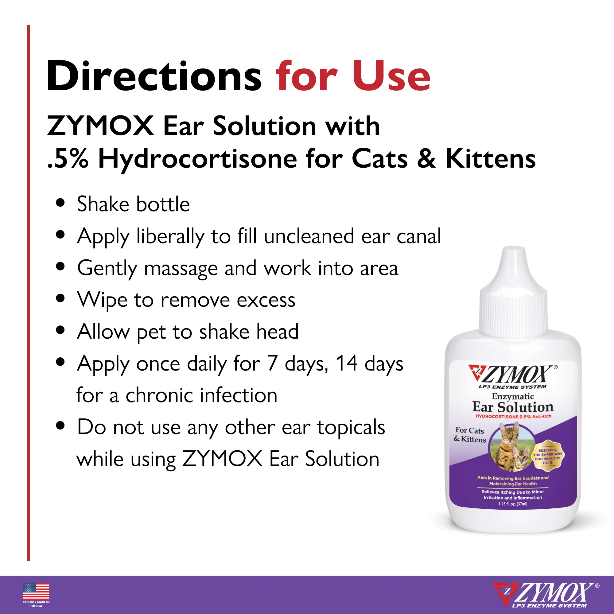 ZYMOX® Enzymatic Ear Solution with .5% Hydrocortisone for Cats & Kittens
