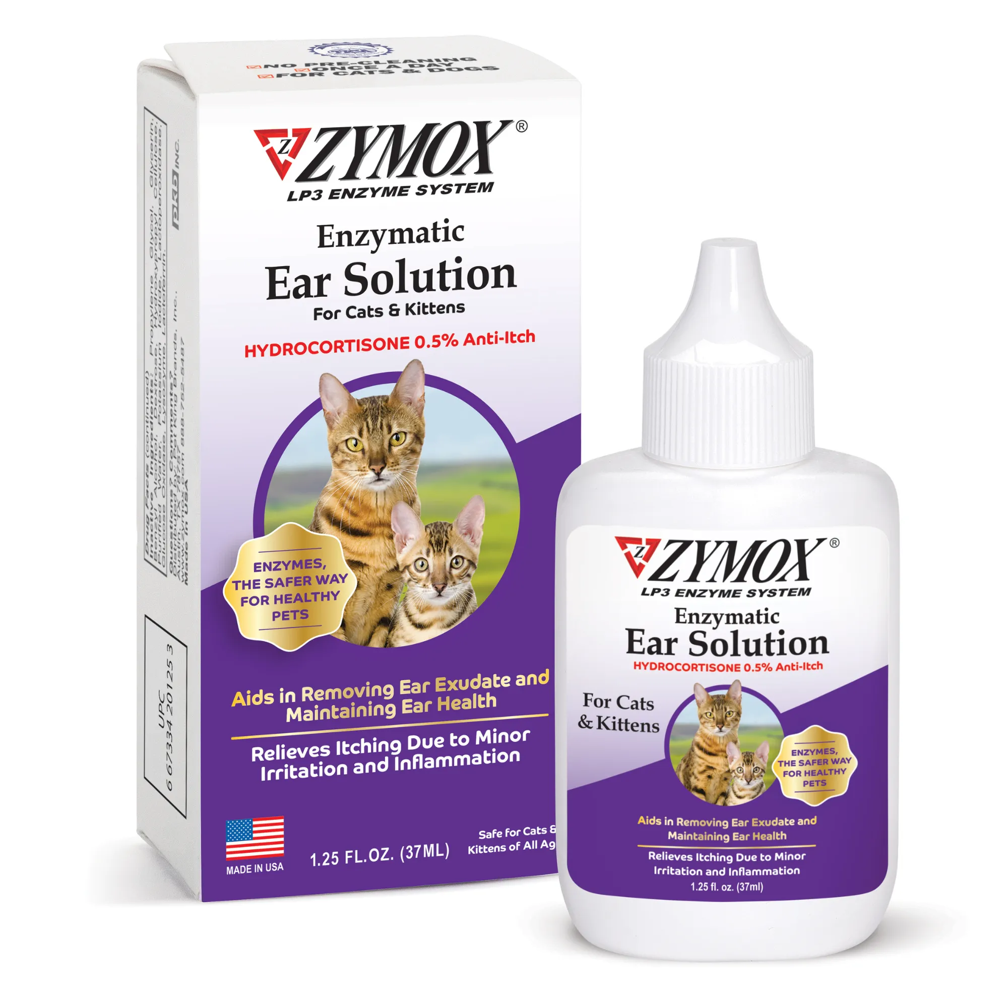 ZYMOX® Enzymatic Ear Solution with .5% Hydrocortisone for Cats & Kittens