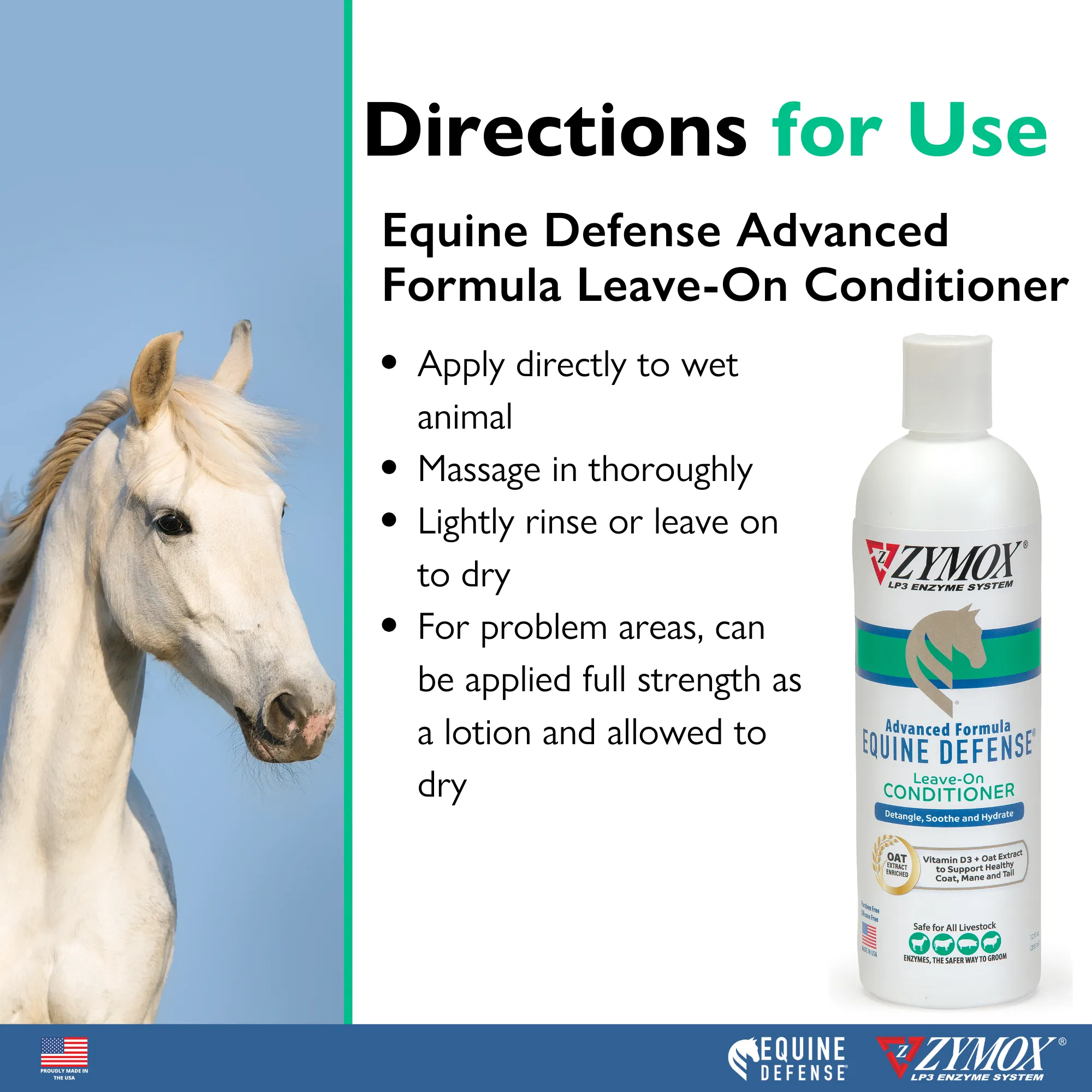 Equine Defense Advanced Formula Leave-On Conditioner, Authentic Product Made in the USA - 12 oz