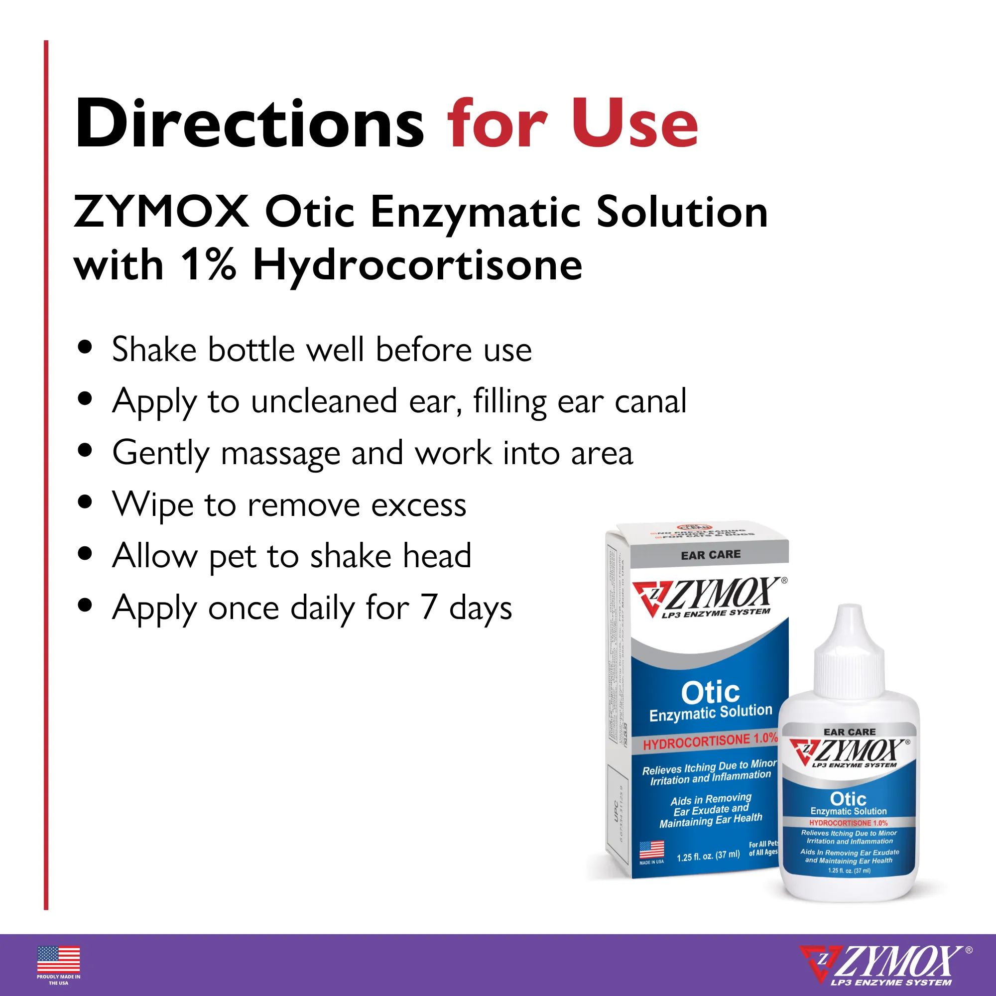 ZYMOX Otic Enzymatic Solution With 1% Hydrocortisone, Authentic Product Made in the USA - 1.25 oz