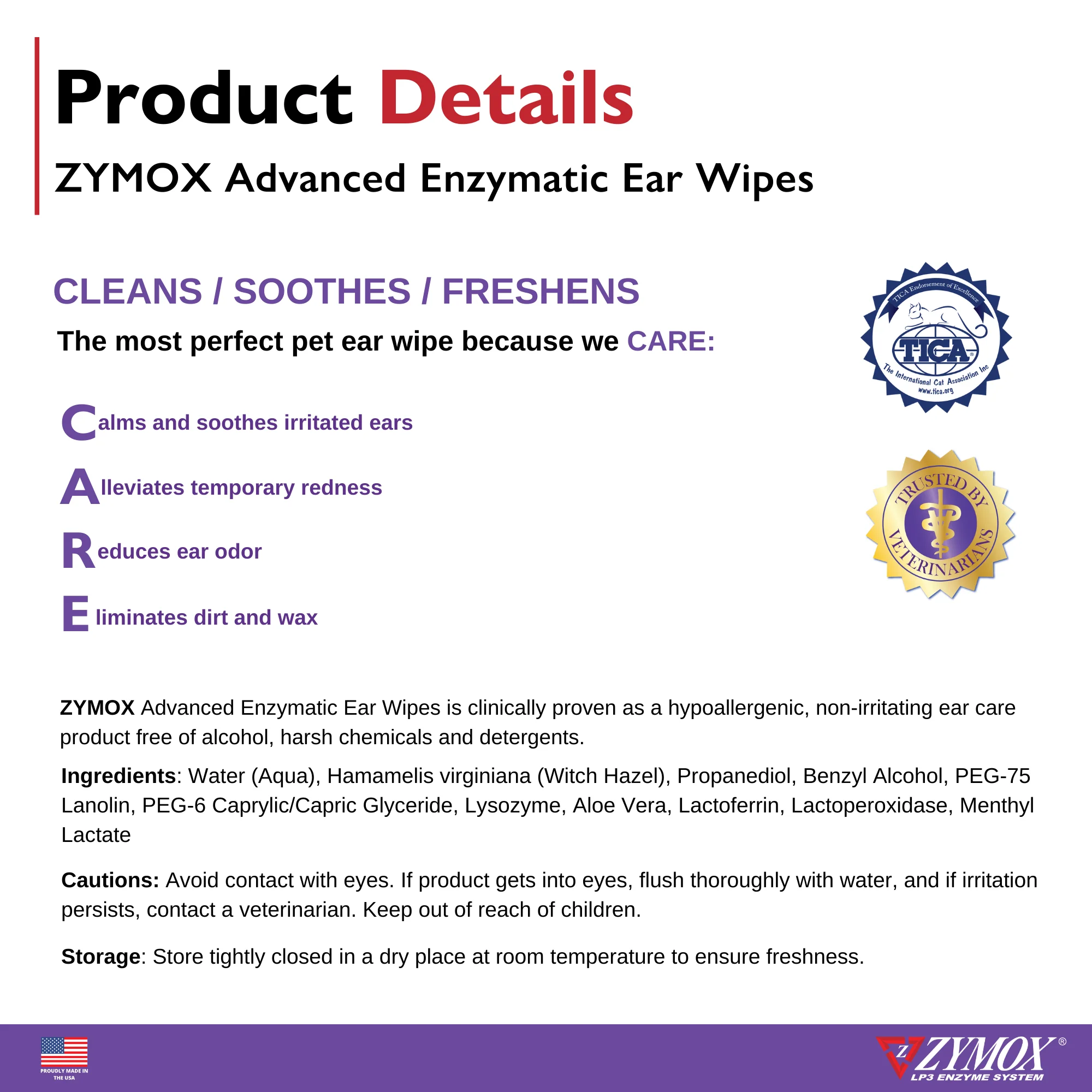 ZYMOX Ear Wipe Details