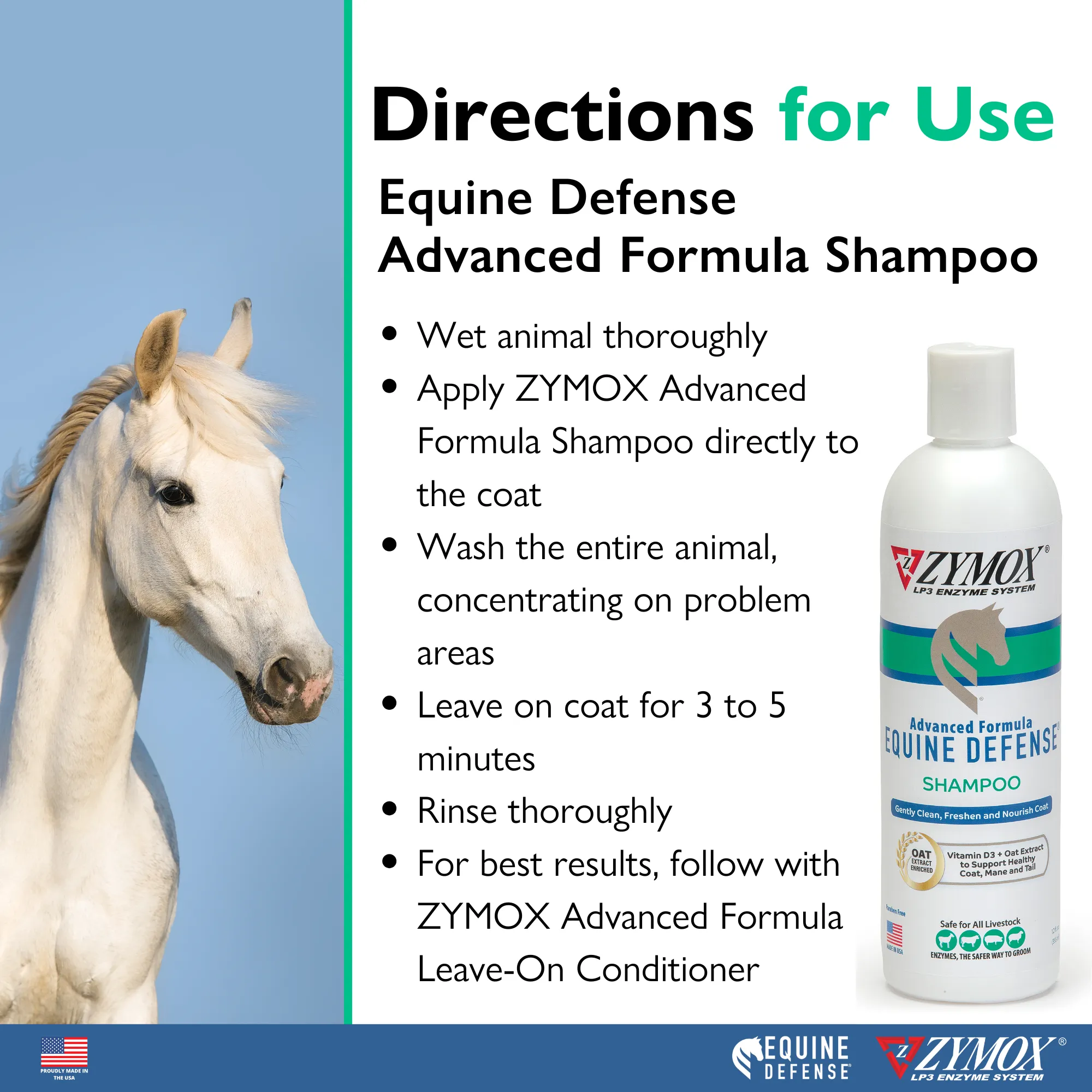 Equine Defense Advanced Formula Shampoo, Authentic Product Made in the USA - 12 oz