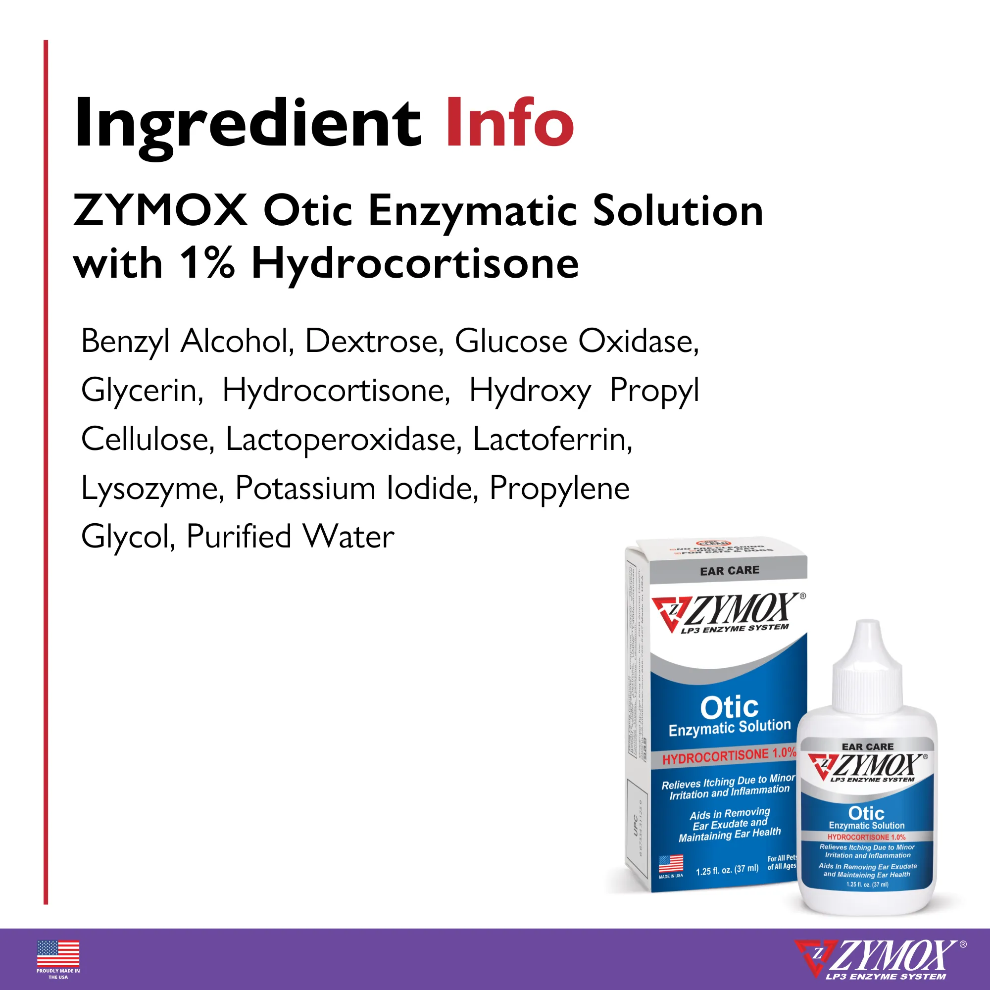 ZYMOX Otic Enzymatic Solution With 1% Hydrocortisone, Authentic Product Made in the USA - 1.25 oz