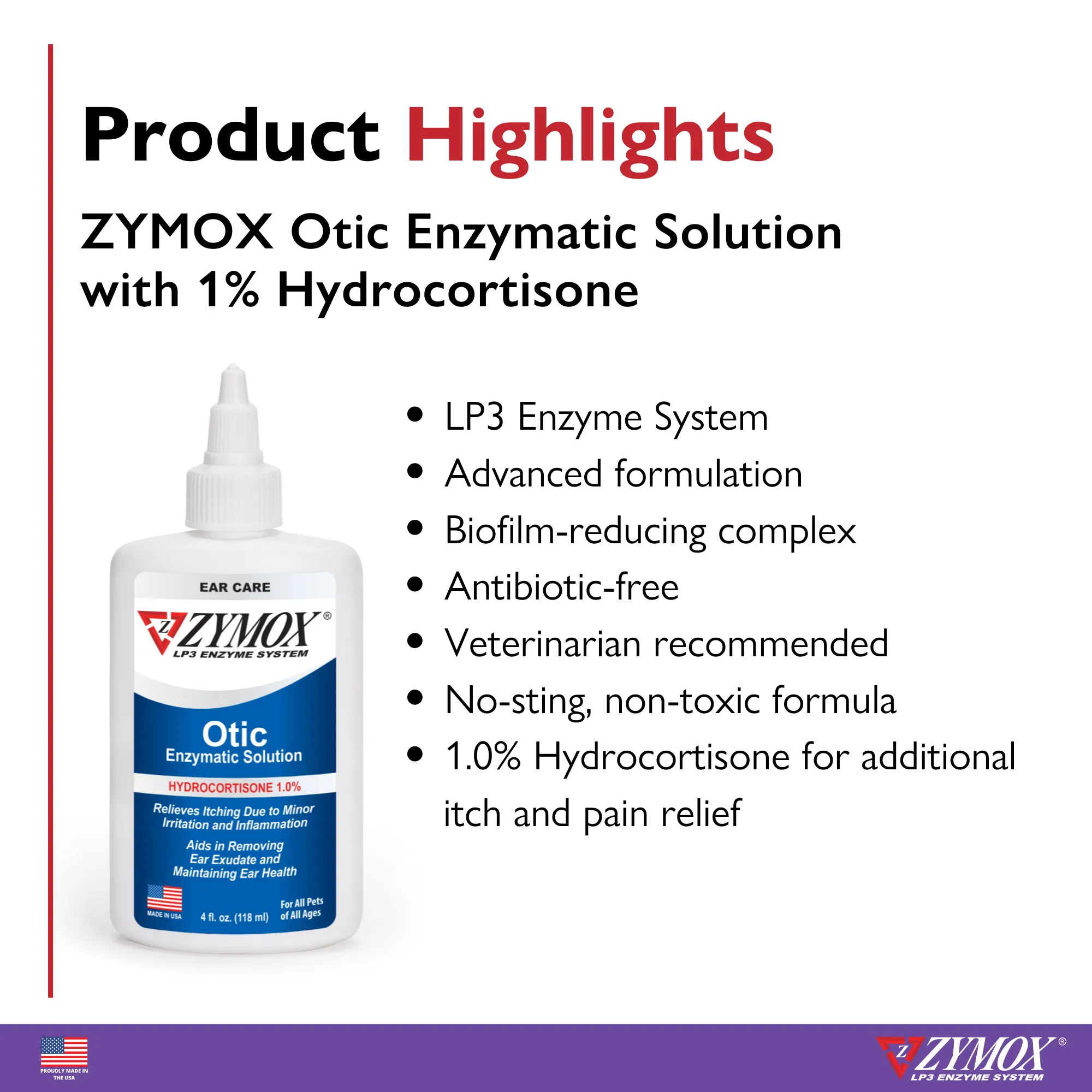 ZYMOX Otic Enzymatic Solution With 1% Hydrocortisone, Authentic Product Made in the USA - 4 oz