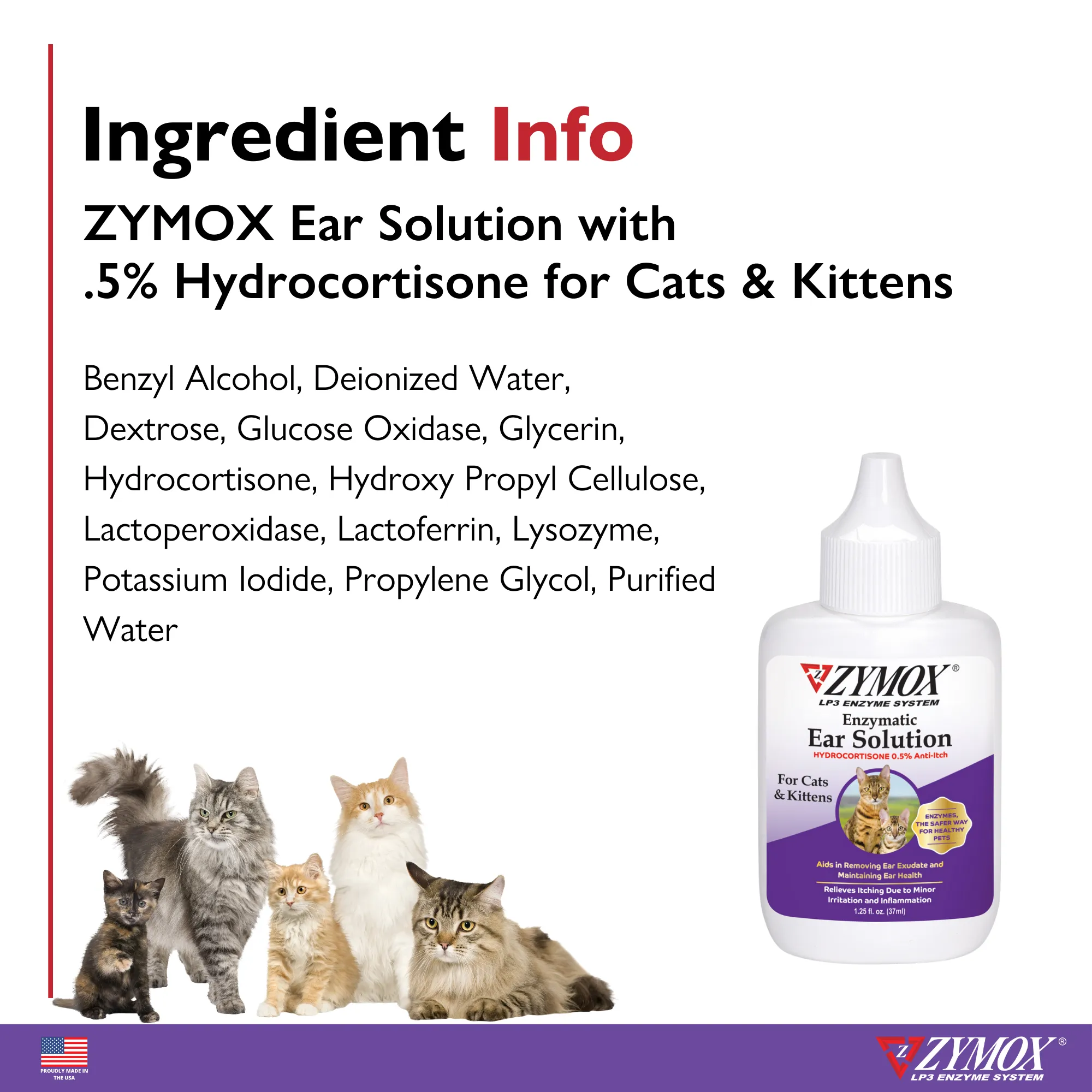 ZYMOX® Enzymatic Ear Solution with .5% Hydrocortisone for Cats & Kittens